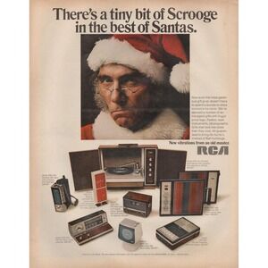 RCA Christmas Scrooge Santa Electronics Holiday Gift Vintage Print Ad 1970